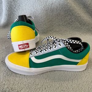 VANS Old Skool Yacht Club Sneakers Mens 7 Womens 8.5 Green Yellow Checkerboard